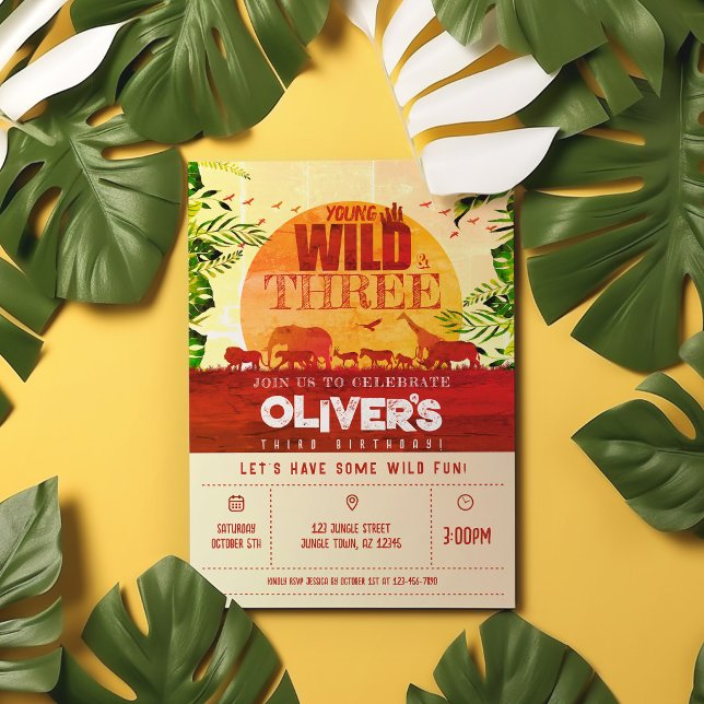 Invitación Boho Safari Animales Jóvenes Salvajes y Tres Cumpl (Subido por el creador)