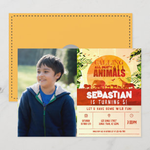Invitación Boho Safari Animales salvajes Niños Foto Cumpleaño