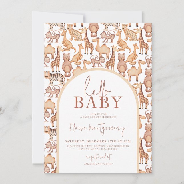 Invitación Boho Safari Animals Arch Jungle Baby Shower (Anverso)