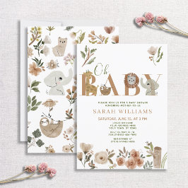 Invitación Boho Safari Animals Brown Oh Baby Shower