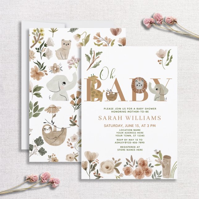 Invitación Boho Safari Animals Brown Oh Baby Shower (Subido por el creador)