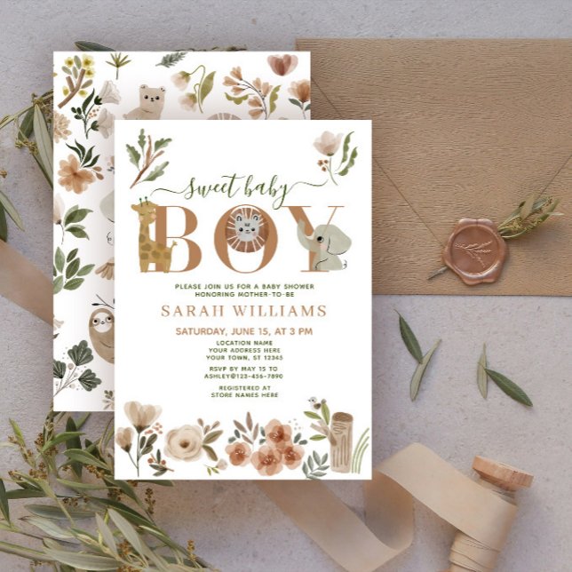 Invitación Boho Safari Animals Sweet Baby Boy Baby Shower (Subido por el creador)