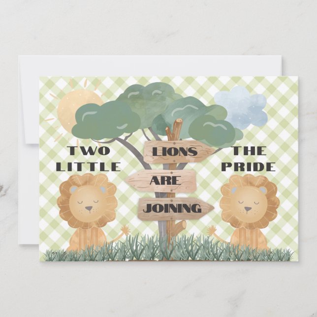 Invitación Boho Safari Twin Baby Lion Cubs Baby Shower (Anverso)