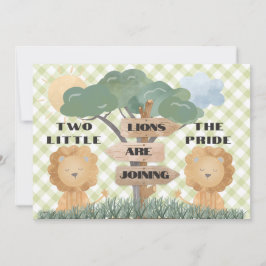 Invitación Boho Safari Twin Baby Lion Cubs Baby Shower