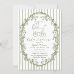 Invitación Boho Sage Bebé Tiras De Carrito Bow Baby Shower