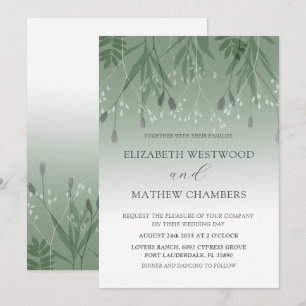 Invitación Boho Sage Boda de follaje con presión verde