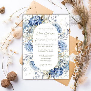Invitación Boho Sage Dusty Blue Wildflowers Boda de Invierno 