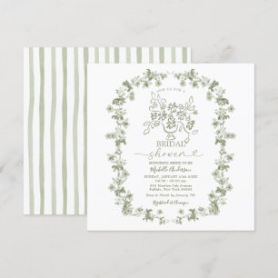 Invitación Boho Sage Floral Bouquet Bow Bridal Shower