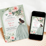 Invitación Boho Sage Floral Rosa Verde Quinceañera<br><div class="desc">Boho Sage Invitación a la Quinceañera de la Mariposa Floral Verde Rosa</div>
