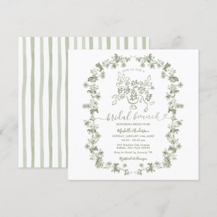 Invitación Boho Sage Floral Stripes Bow Bridal Brunch