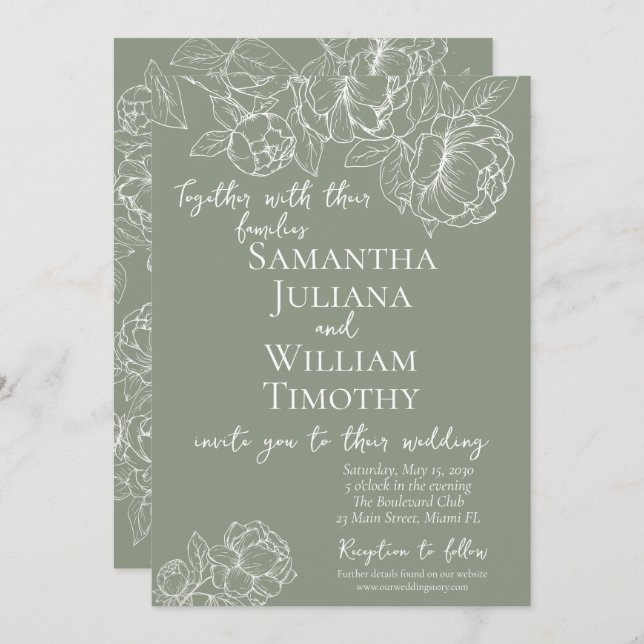 Invitación Boho Sage Green Botanical Floral Moderno Boda (Anverso / Reverso)