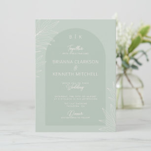 Invitación Boho Sage Green botánico con Boda de fotografía ar