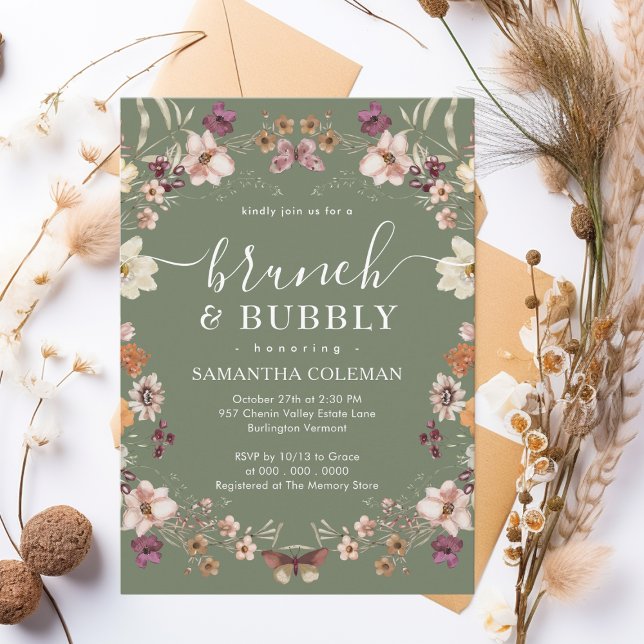 Invitación Boho Sage Green Brunch y Bubbly Bridal Shower (Subido por el creador)