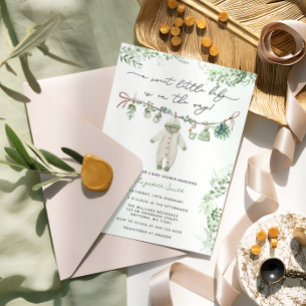 Invitación Boho Sage Green Cute Baby Clothes Baby Shower