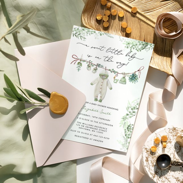 Invitación Boho Sage Green Cute Baby Clothes Baby Shower (Subido por el creador)