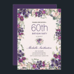 Invitación Boho Sage Green deja 60 una floral rosada púrpura<br><div class="desc">Hermosa invitación a fiestas de cumpleaños 60 estilo boho para mujeres con hermosas flores de color morado y rosa de color agua y hojas verdes de salvia en un suave fondo rosado.</div>