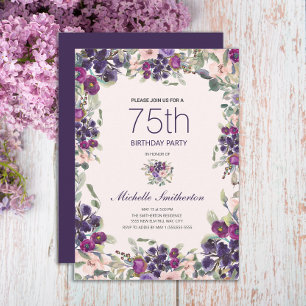 Invitación Boho Sage Green deja la floral púrpura rosa 75
