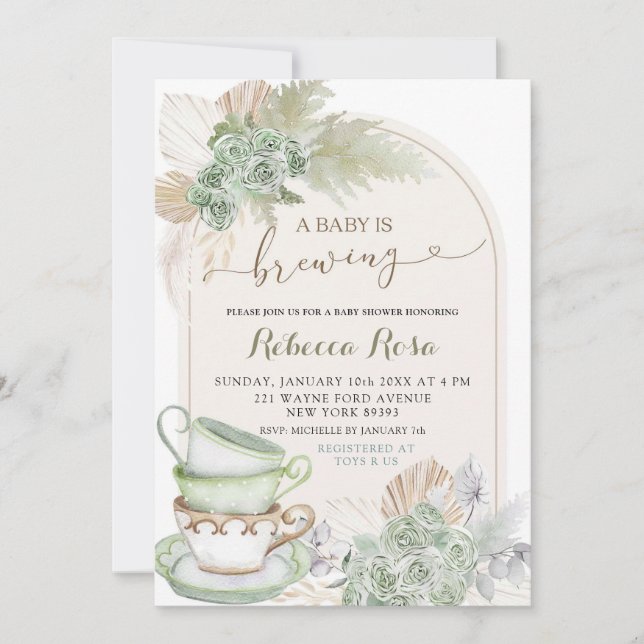Invitación Boho Sage Green Floral Baby prepara Baby Shower (Anverso)