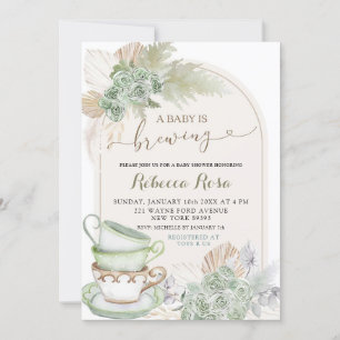 Invitación Boho Sage Green Floral Baby prepara Baby Shower