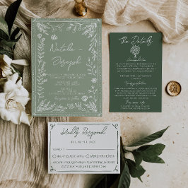 Invitación Boho Sage Green Floral Botanical Modern Wedding