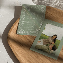 Invitación Boho Sage Green Floral Botanical Photo Wedding