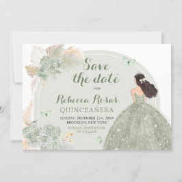 Invitación Boho Sage Green Floral Quinceañera Salva La Fecha