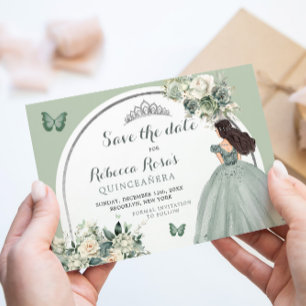 Invitación Boho Sage Green Floral Quinceañera Salva La Fecha