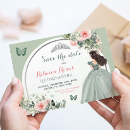 Invitación Boho Sage Green Floral Quinceañera Salva La Fecha