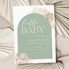 Invitación Boho Sage Green Hello Baby Shower