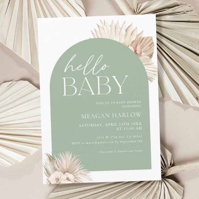 Invitación Boho Sage Green Hello Baby Shower (Subido por el creador)