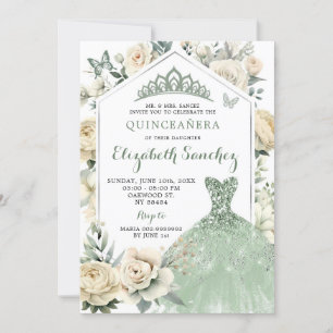 Invitación Boho Sage Green Ivory Quinceañera Royale