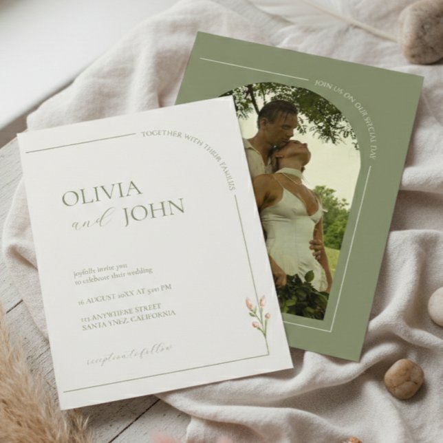 Invitación Boho Sage Green & Linen Arches Minimalist Photo  (Subido por el creador)