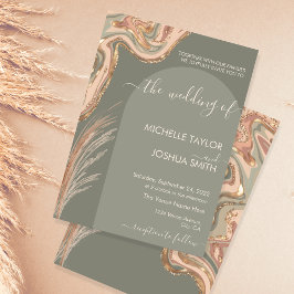 Invitación Boho Sage Green Marble Stone Earls Pampas Grass I