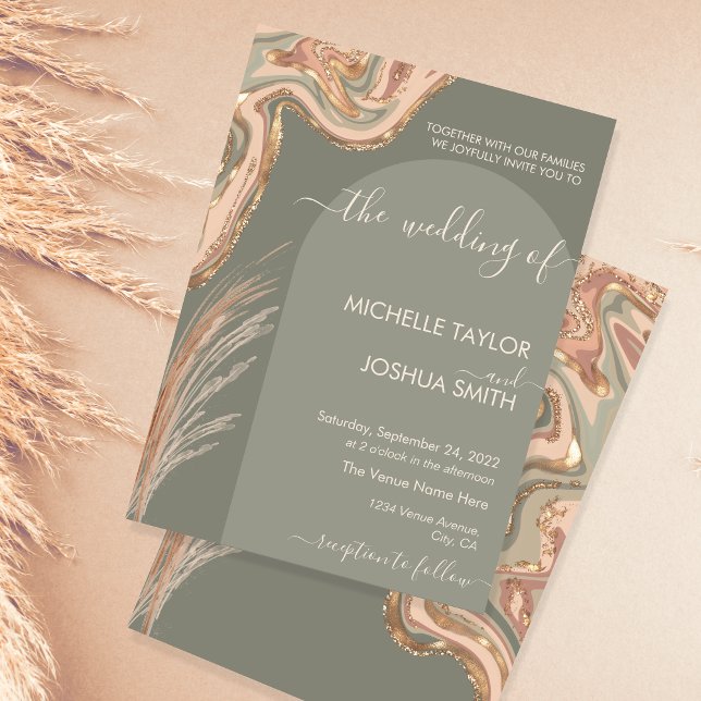 Invitación Boho Sage Green Marble Stone Earls Pampas Grass I (Subido por el creador)