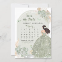 Boho Sage Green Mis Quince Guardar El Calendario D