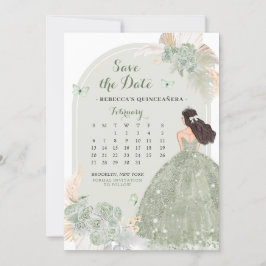 Invitación Boho Sage Green Mis Quince Guardar El Calendario D