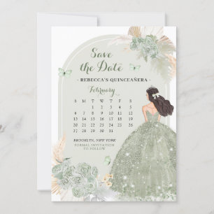 Invitación Boho Sage Green Mis Quince Guardar El Calendario D