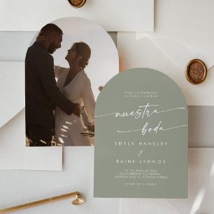Invitación Boho Sage Green Photo Arch Boda español
