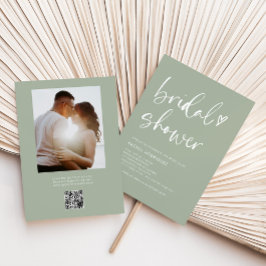 Invitación Boho Sage Green Photo Qr Code Ducha de novia