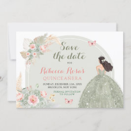 Invitación Boho Sage Green Pink Quinceañera Salva La Fecha