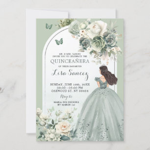 Invitación Boho Sage Green Princess Butterfly Quinceañera