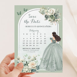 Invitación Boho Sage Green Quinceañera Calendar Save the Date