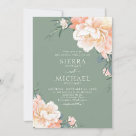 Invitación Boho Sage Green Rubor Peach Cream Floral Boda