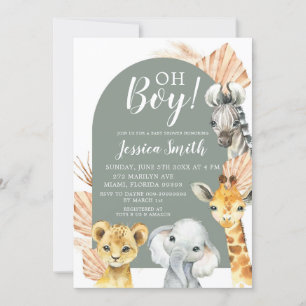 Invitación Boho Sage Green Safari Oh Boy Baby Shower