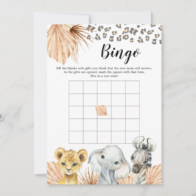 Invitación Boho Sage Green Safari Oh Boy Baby Shower Bingo (Anverso)