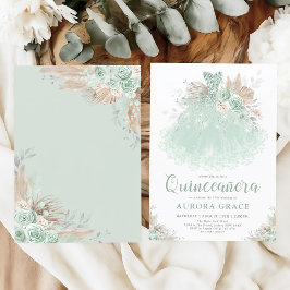 Invitación Boho Sage Green Silver Quinceañera Princess Dress