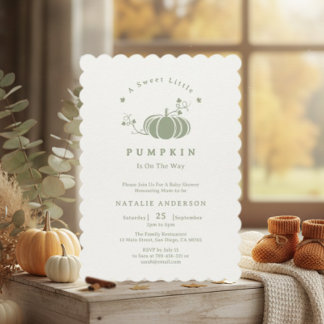 Invitación Boho Sage Green Sweet Little Pumpkin Baby Shower
