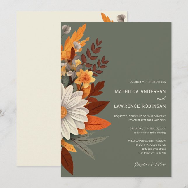 Invitación Boho Sage Green Wildflower Floral Fall Wedding (Anverso / Reverso)