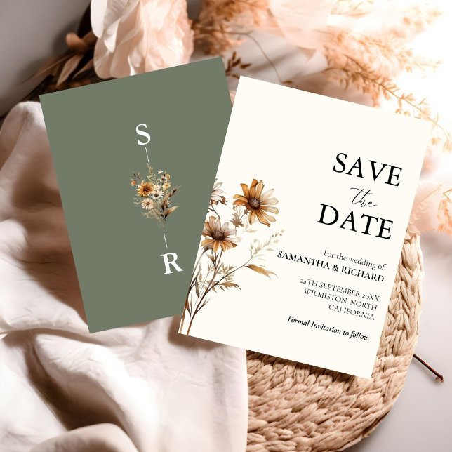 Invitación Boho Sage Green Wildflower Wedding Salva La Fecha (Subido por el creador)