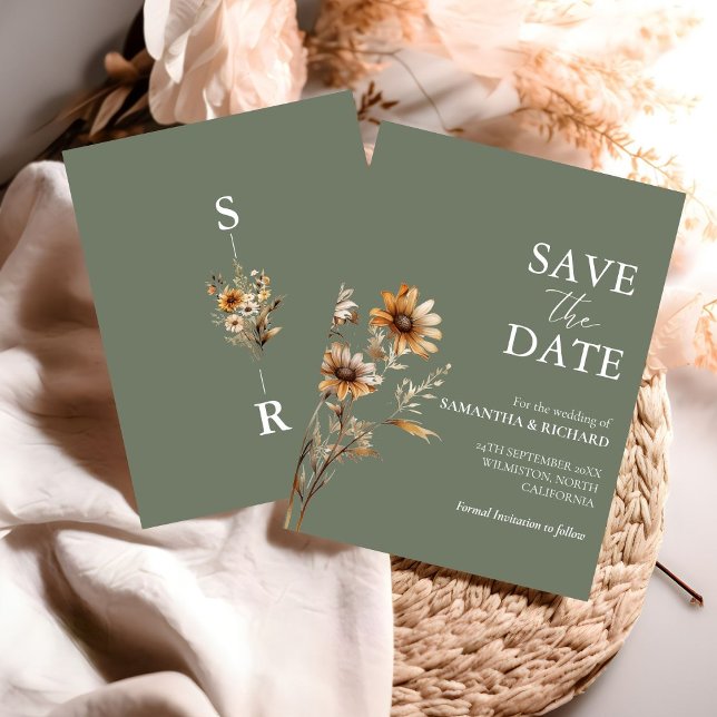 Invitación Boho Sage Green Wildflower Wedding Salva La Fecha (Subido por el creador)